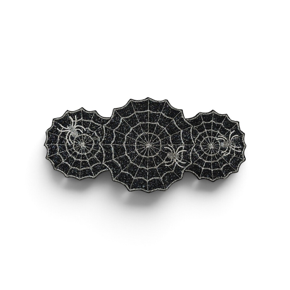 Tahari Fully Beaded Web Halloween CENTERPIECE TABLE RUNNER Spider Webs 16"x34"